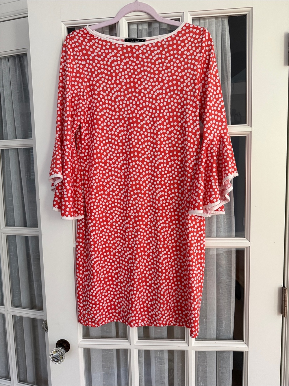 Coral Polka Dot Bell-Sleeve Shift Dress